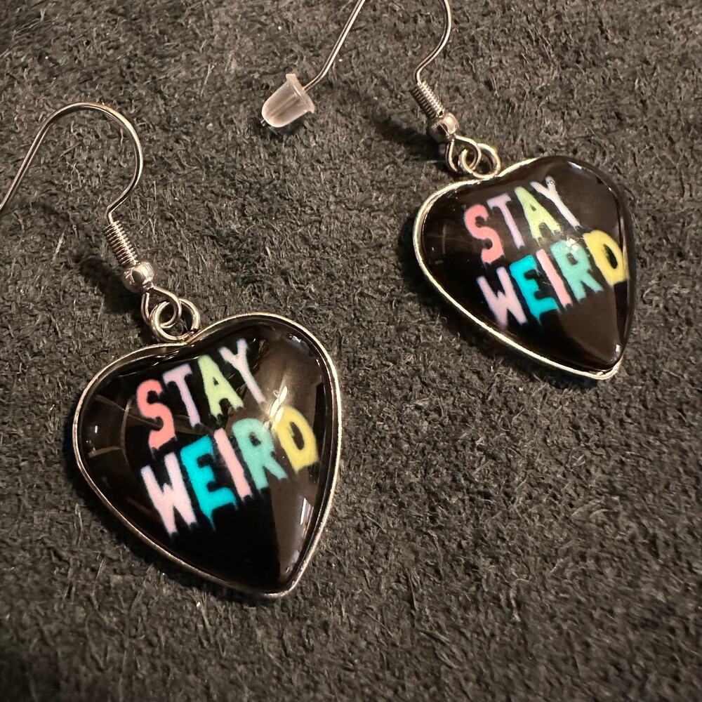 Stay Weird Heart Quirky Punk Grunge Bubble Earrings